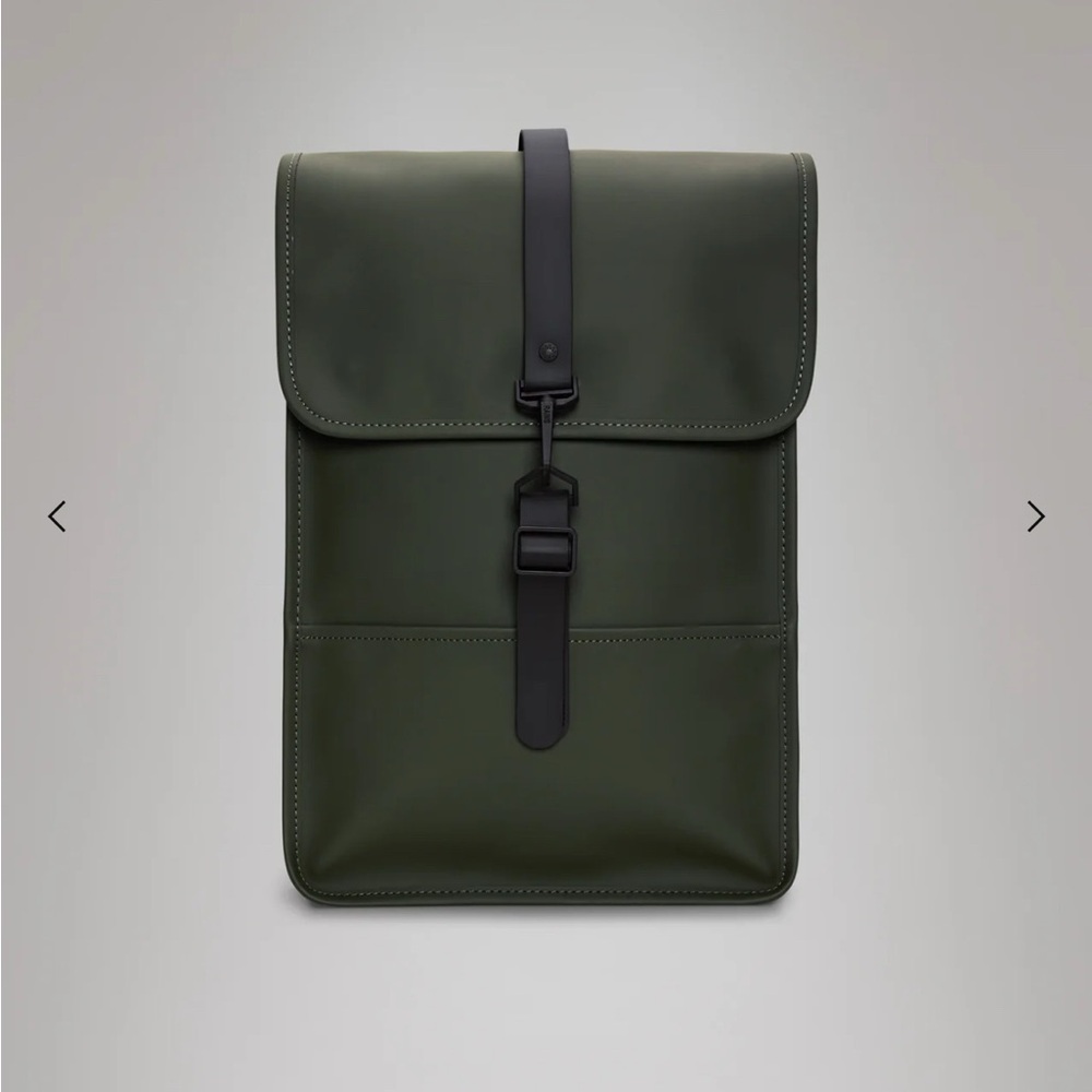 Rains Olive Green Rolltop Backpack with Black Strap